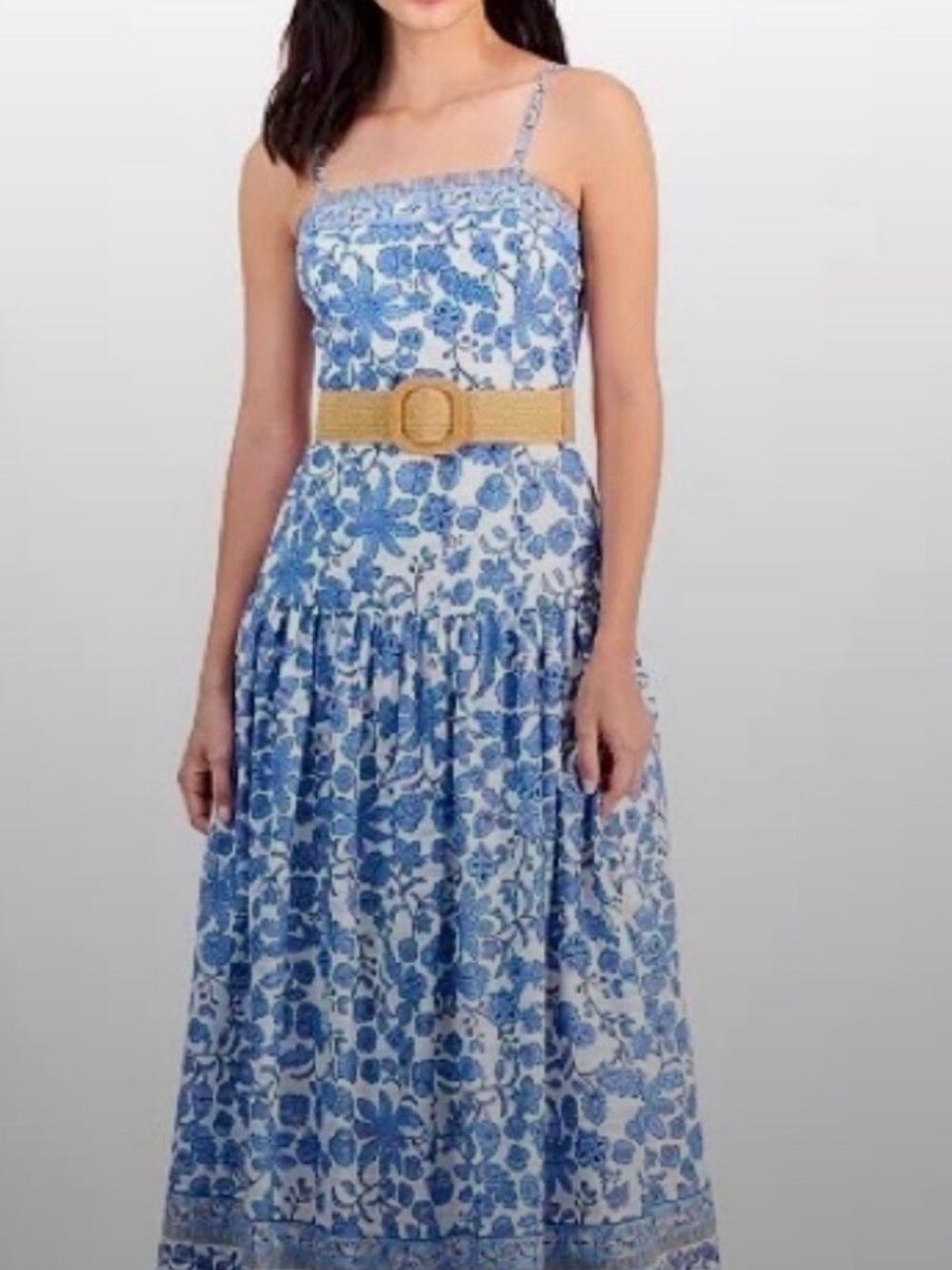 Taylor Blue Floral Maxi Dress with Smocked Bodice